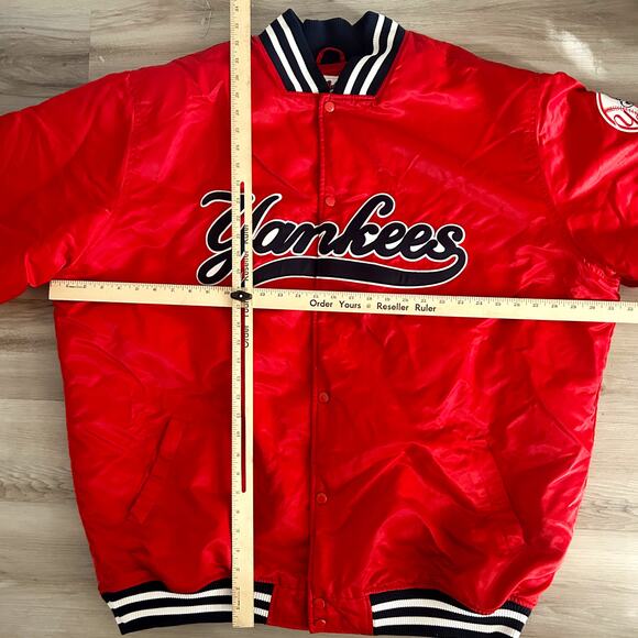 Vintage 90's Majestic Varsity Jacket MLB New York Yankees Satin Red Mens Sz 4XL - Picture 9 of 11